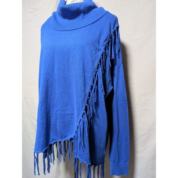 Michael Kors Women's Royal Blue Cowl‎ Neck Sweater Fringe Hem Size XL - Picture 3 of 10